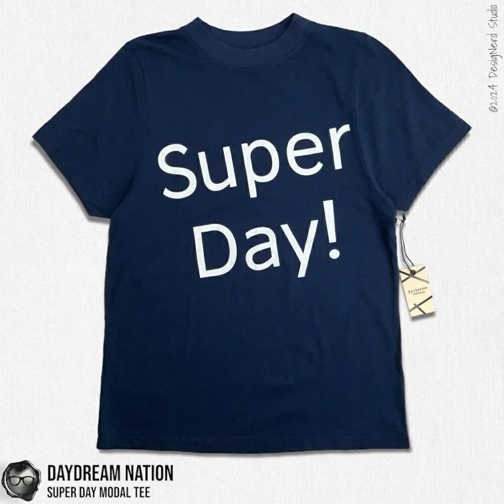 DAYDREAM NATION SUPER DAY CREWNECK TEE SHIRT IN LAPD NAVY BLUE MODAL & COTTON